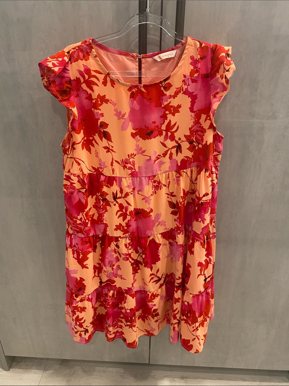 Floral Tiered Casual Dress in Peach and Pink size S